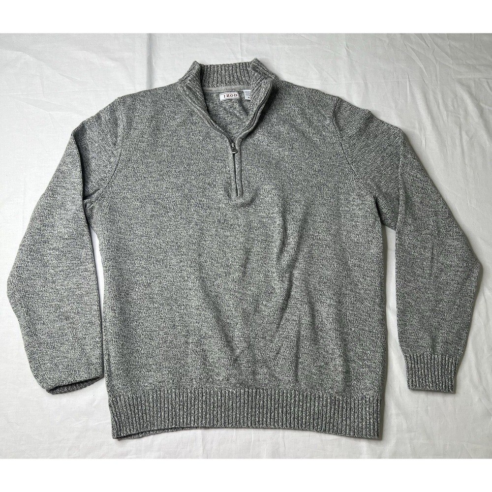 Izod Sweater Men's Gray Heavy‎ Knit Long Sleeve Pullover Button Winter Medium